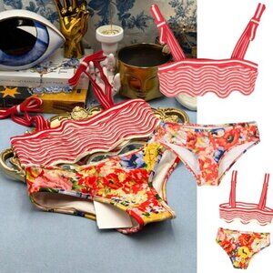 🆕 ZIMMERMANN KIDS 🧿 NWT Alight Crochet Wave Bikini, Red Floral - Sz 10 Y